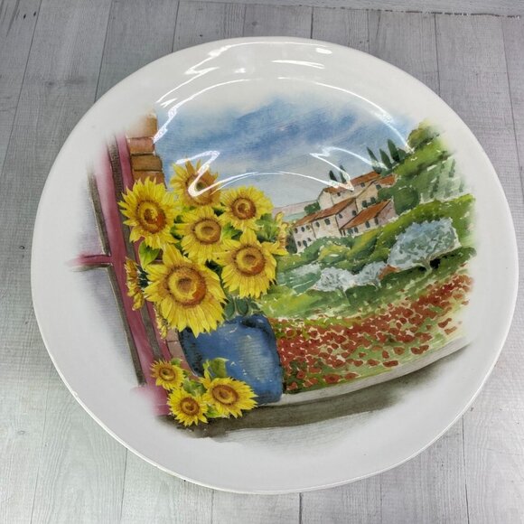 Ceramica Cuore CU415  Yellow Sunflowers Vase Landscape Italy 16" Serving Bowl - Picture 7 of 16